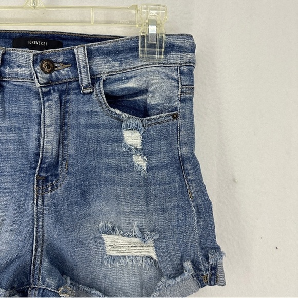 Forever 21 High Waisted Distressed Jean Shorts Womans 27 Medium Wash - Picture 2 of 13